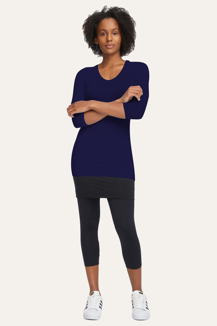Longer Length Scoop Neck 3/4 Sleeve Top