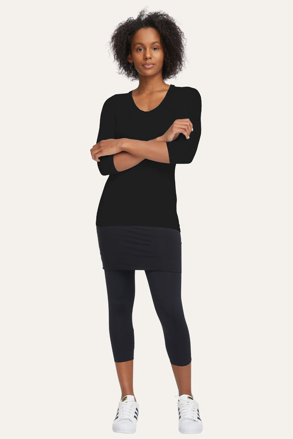 Cotton Blend Scoop Neck 3/4 Sleeve